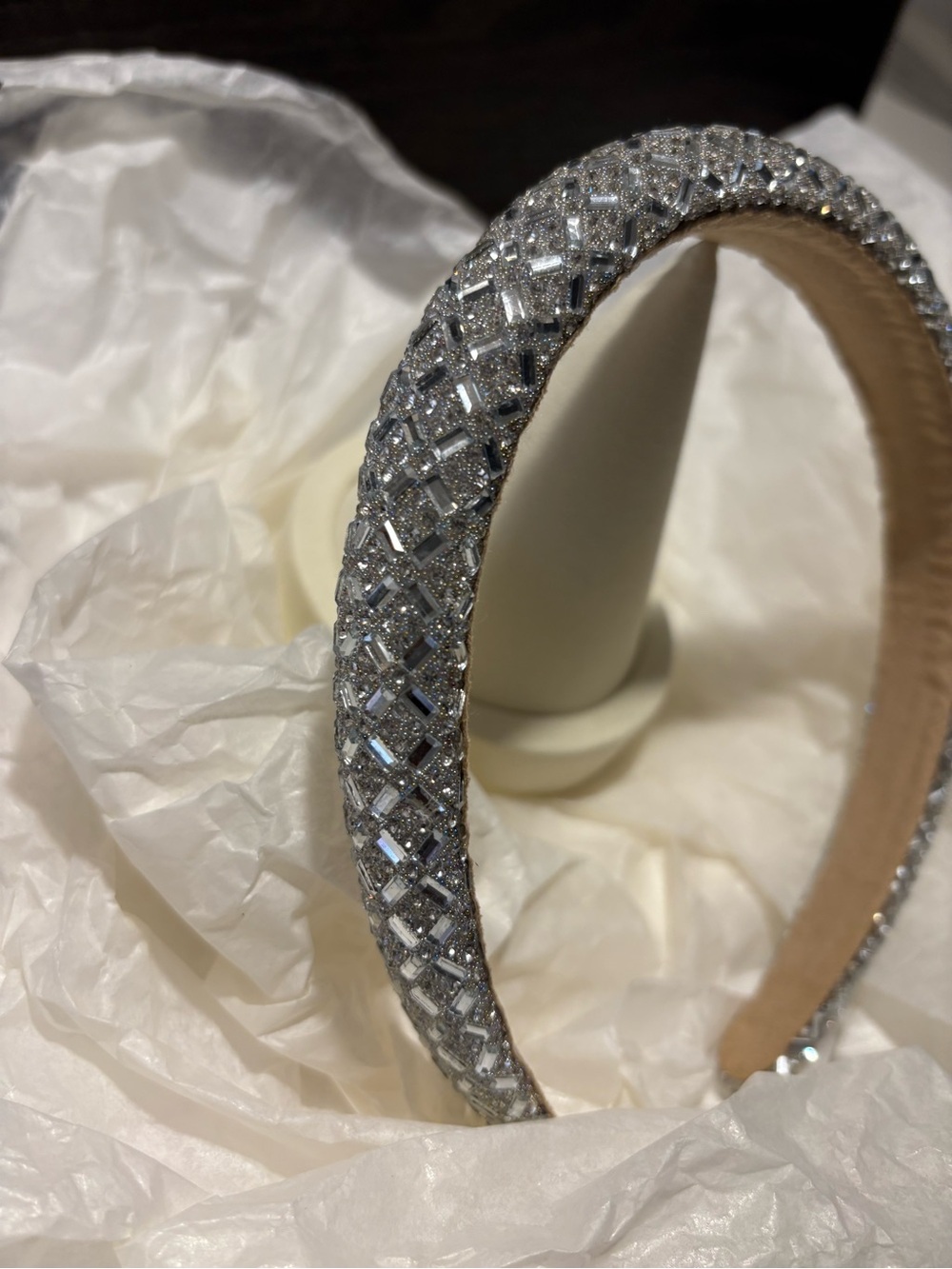Crystal-Embellished Silver Padded Headband